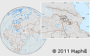 Gray Location Map of Armenia, lighten, hill shading