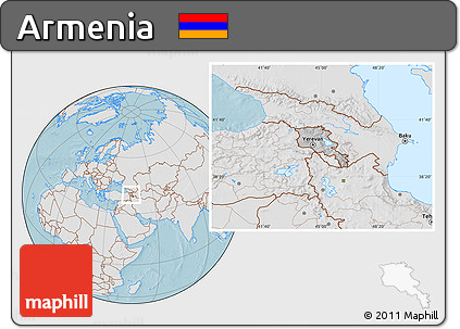 Gray Location Map of Armenia, lighten, land only, hill shading