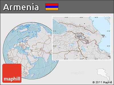 Gray Location Map of Armenia, lighten, land only, hill shading