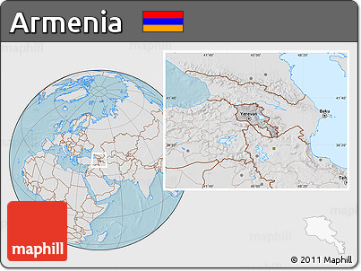 Gray Location Map of Armenia, lighten, land only, hill shading
