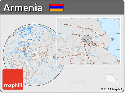 Gray Location Map of Armenia, lighten, semi-desaturated