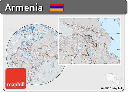 Gray Location Map of Armenia, lighten, semi-desaturated, hill shading