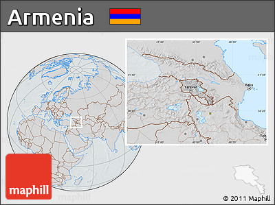 Gray Location Map of Armenia, lighten, semi-desaturated, hill shading