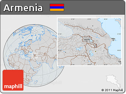 Gray Location Map of Armenia, lighten, semi-desaturated, hill shading