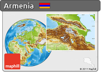 Gray Location Map of Armenia, physical outside, hill shading