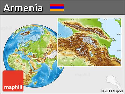 Gray Location Map of Armenia, physical outside, hill shading