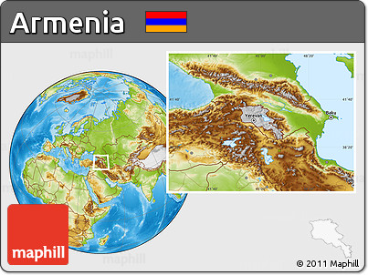 Gray Location Map of Armenia, physical outside, hill shading