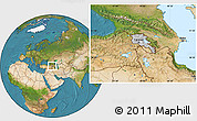 Gray Location Map of Armenia, satellite outside, hill shading