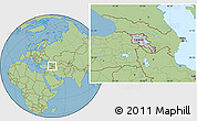 Gray Location Map of Armenia, savanna style outside, hill shading inside