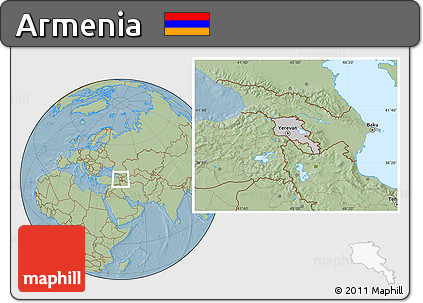 Gray Location Map of Armenia, savanna style outside, hill shading outside