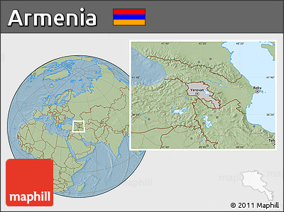 Gray Location Map of Armenia, savanna style outside, hill shading outside