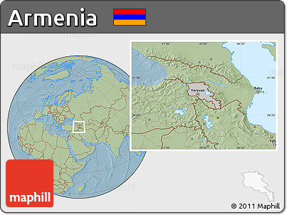 Gray Location Map of Armenia, savanna style outside, hill shading outside