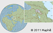 Gray Location Map of Armenia, savanna style outside, hill shading outside
