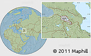Gray Location Map of Armenia, savanna style outside, hill shading