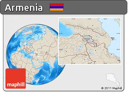 Gray Location Map of Armenia, shaded relief outside