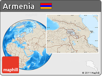 Gray Location Map of Armenia, shaded relief outside