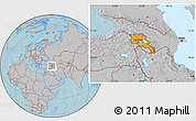 Political Location Map of Armenia, gray outside, hill shading