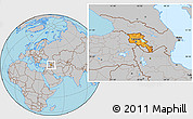 Political Location Map of Armenia, gray outside