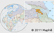 Political Location Map of Armenia, lighten, semi-desaturated