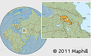 Political Location Map of Armenia, savanna style outside, hill shading