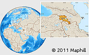 Political Location Map of Armenia, shaded relief outside