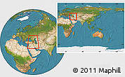 Satellite Location Map of Armenia, within the entire continent