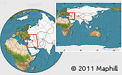Satellite Location Map of Armenia, highlighted continent, within the entire continent