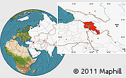 Satellite Location Map of Armenia, highlighted continent