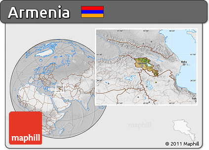 Satellite Location Map of Armenia, lighten, desaturated