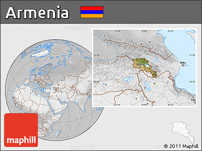 Satellite Location Map of Armenia, lighten, desaturated