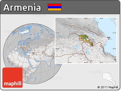 Satellite Location Map of Armenia, lighten, desaturated