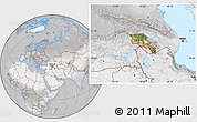 Satellite Location Map of Armenia, lighten, desaturated