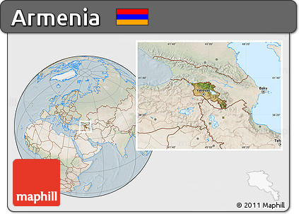 Satellite Location Map of Armenia, lighten