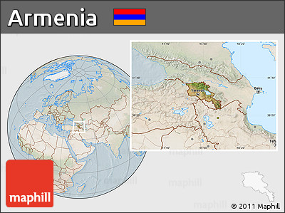 Satellite Location Map of Armenia, lighten