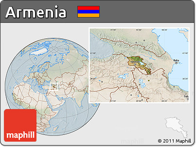 Satellite Location Map of Armenia, lighten