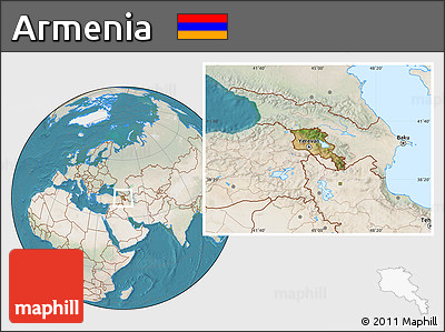 Satellite Location Map of Armenia, lighten, land only