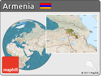 Satellite Location Map of Armenia, lighten, land only