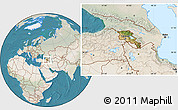 Satellite Location Map of Armenia, lighten, land only