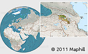 Satellite Location Map of Armenia, lighten, semi-desaturated, land only