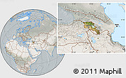 Satellite Location Map of Armenia, lighten, semi-desaturated