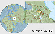 Satellite Location Map of Armenia, savanna style outside, hill shading