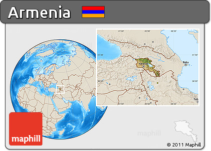 Satellite Location Map of Armenia, shaded relief outside