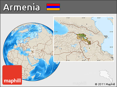 Satellite Location Map of Armenia, shaded relief outside