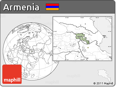 Savanna Style Location Map of Armenia, blank outside, hill shading inside