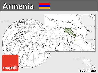 Savanna Style Location Map of Armenia, blank outside, hill shading inside