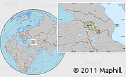 Savanna Style Location Map of Armenia, gray outside, hill shading inside