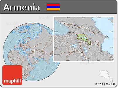 Savanna Style Location Map of Armenia, gray outside, hill shading outside