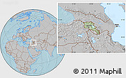 Savanna Style Location Map of Armenia, gray outside, hill shading