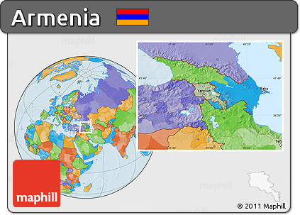 Savanna Style Location Map of Armenia, political outside, hill shading