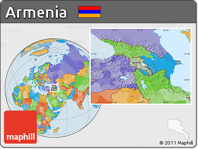 Savanna Style Location Map of Armenia, political outside, hill shading